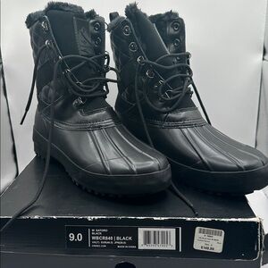 W Satoro Black Winter Duck Boots, Faux Leather & Rubber, Size 9